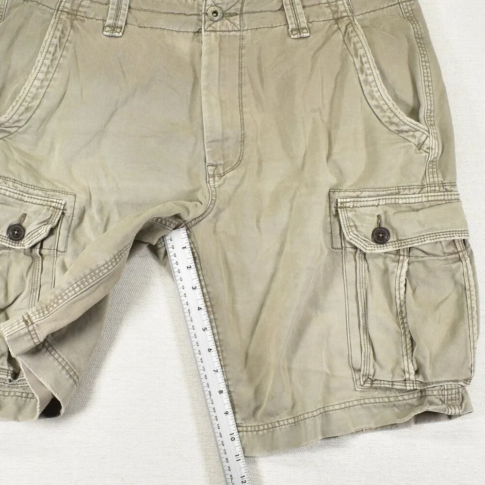 American Eagle Cargo Shorts Mens 38 Khaki Beige Classic Length Y2K Style Grunge